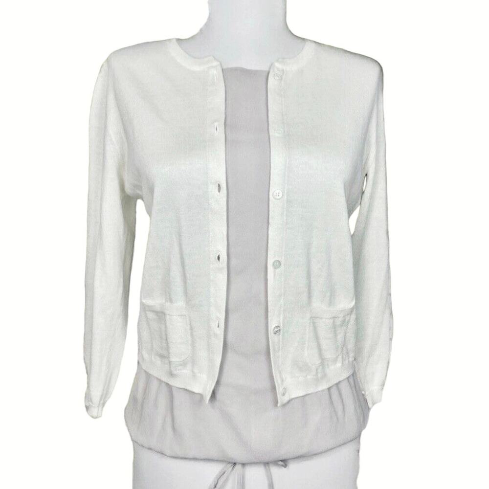 Effetto F sz XS US 2 Cashmere & Silk Sweater 3/4 Sleeves Ivory / Taupe Italy